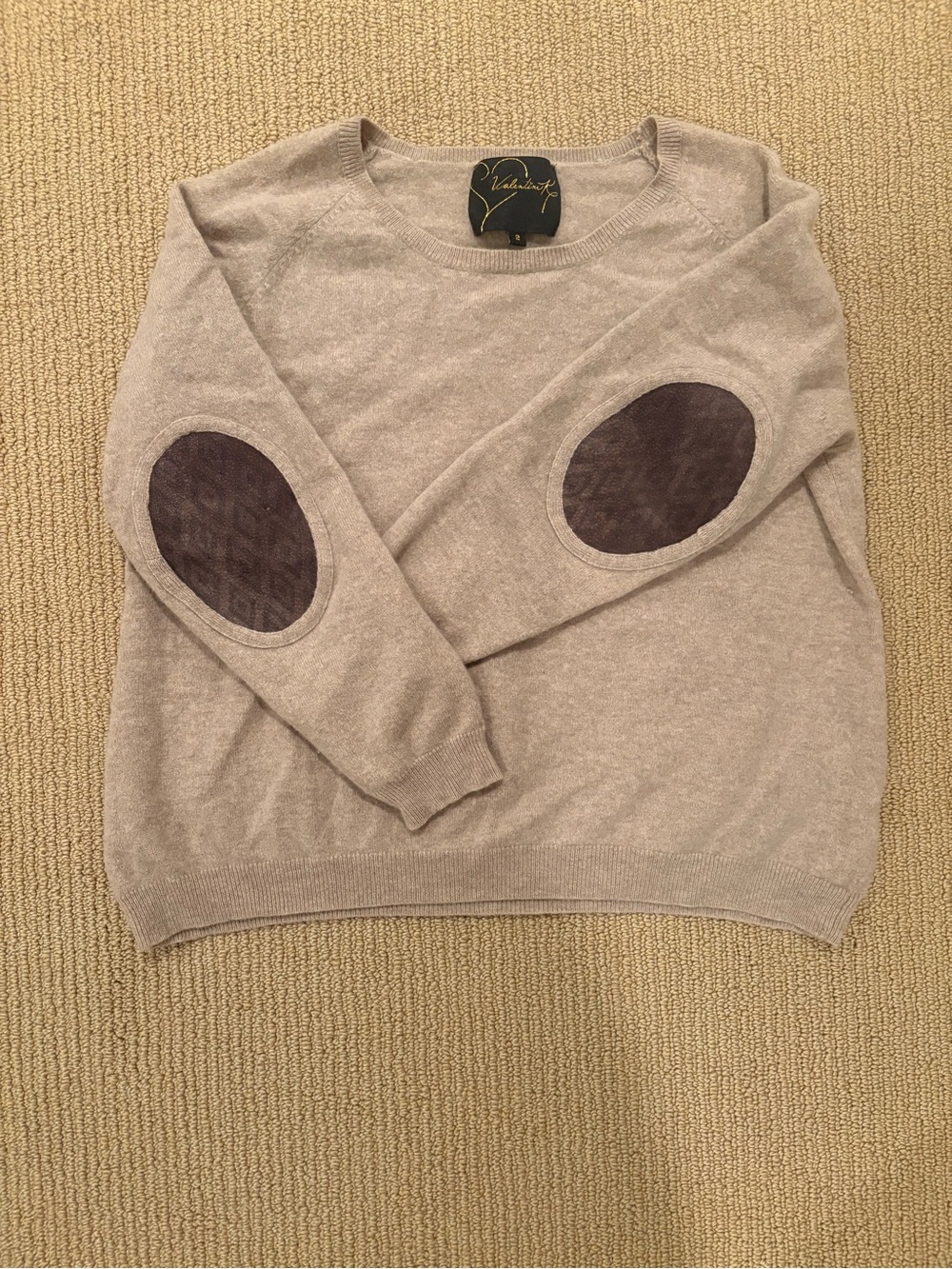 Cashmere Crewneck Sweater with Dark Brown Elbow Patches